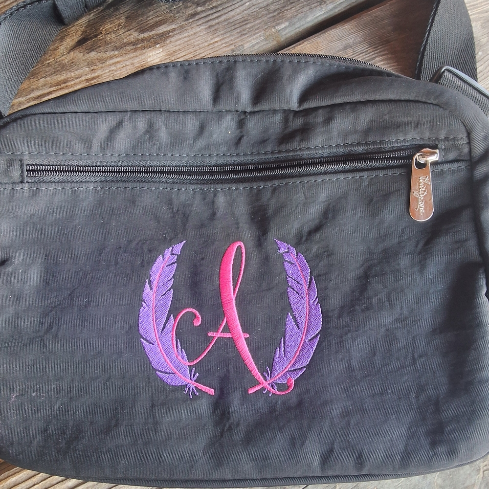 Thirty-One Black Crossbody Belt Bag With Pink And Purple A
